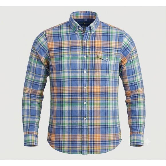 Ralph Lauren Other - Ralph Lauren Men's Blue, Green, Orange Summer Linen Plaid Shirt. Size XL